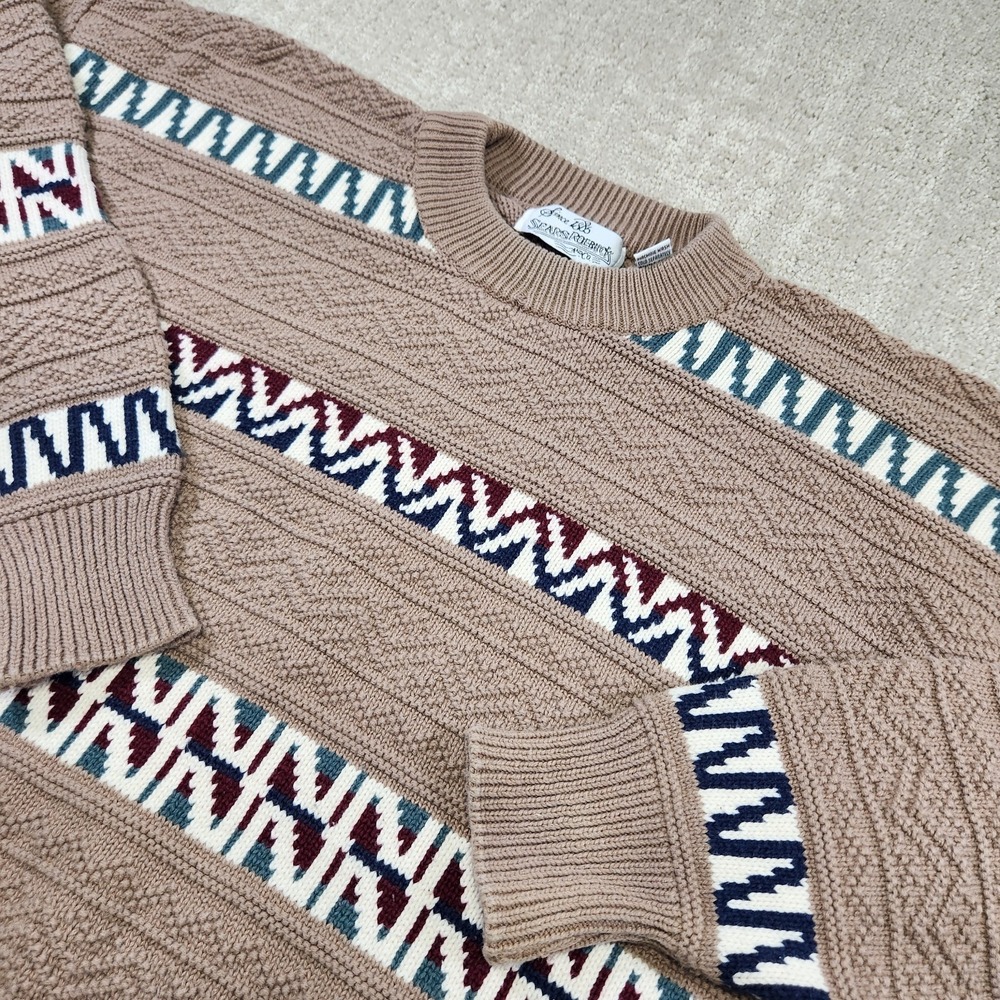 Vintage Grandpa Sweater Adult Large Sears Roebuck 3D Knit Geometric Heavy Cotton